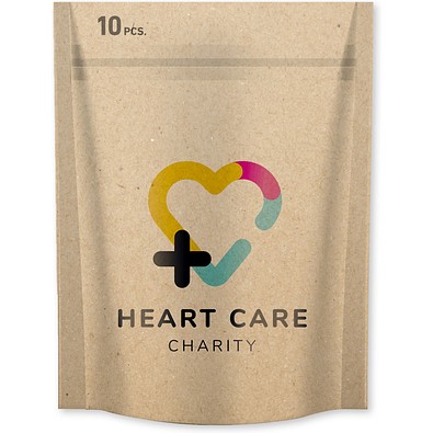 10 Pflaster in vollfarbig bedruckter Papiertasche, Kraftpapier, sensitive