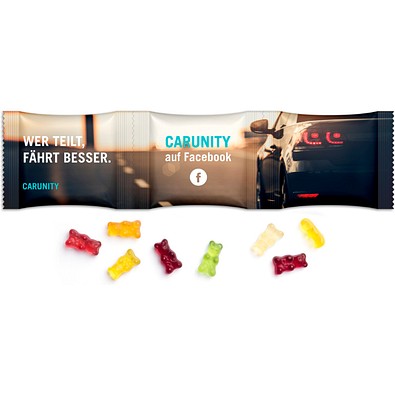 3er Kettenbeutel, 15 g, Gummibärchen, weiße kompostierbare Folie, inkl. Druck