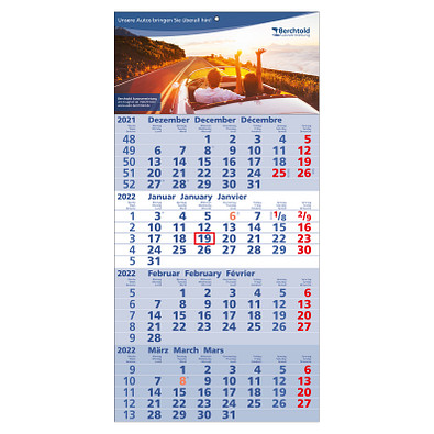 4-Monats-Wandkalender Quattro 2022, hellblau/weiß 4-Monats-Wandkalender Quattro 2022, hellblau/weiß