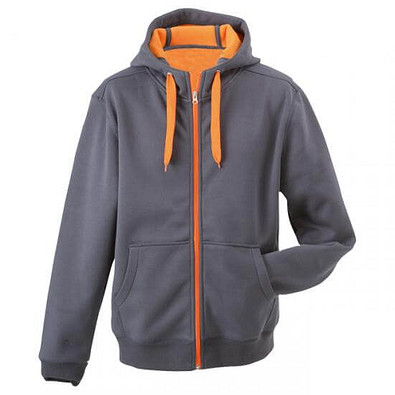 JAMES & NICHOLSON Unisex Jacke mit Kapuze, grau/orange, XL