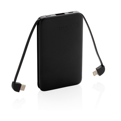 XD COLLECTION Powerbank mit integriertem Kabel, 5.000 mAh, schwarz XD COLLECTION Powerbank mit integriertem Kabel, 5.000 mAh, schwarz