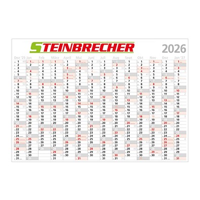 Clever-Plan-Wandplaner 2026 , abwaschbar, inkl. 2-farbigem Druck
