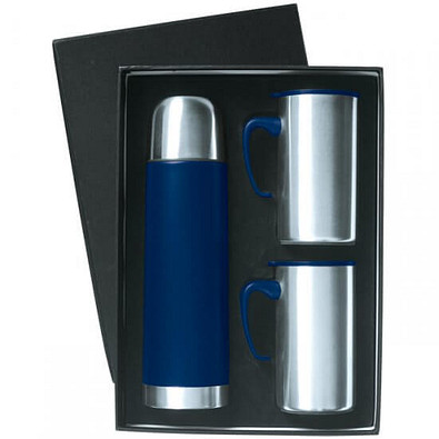 Edelstahl Thermo-Set, Kanne 450 ml, Becher 2x 250 ml, blau Edelstahl Thermo-Set, Kanne 450 ml, Becher 2x 250 ml, blau