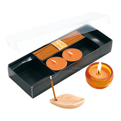 Entspannungs-Set Scent mit Räucherstäbchen und Teelichtern, Orange