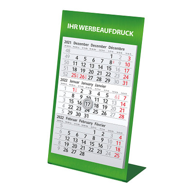 3-Monats-Tischkalender aus Metall 2022/2023, grün 3-Monats-Tischkalender aus Metall 2022/2023, grün