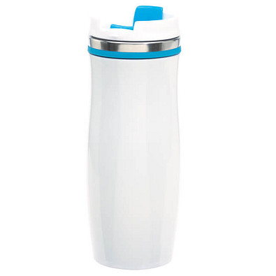 Metall-Isolierbecher Smooth, 400 ml, weiß/hellblau