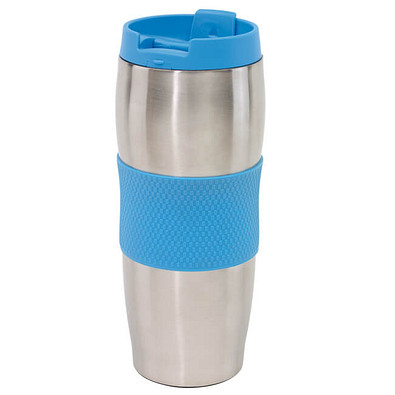 Edelstahl-Isolierbecher Kaffeepause, 400 ml, silber/blau