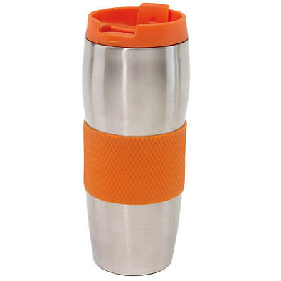 Edelstahl-Isolierbecher Kaffeepause, 400 ml, silber/orange