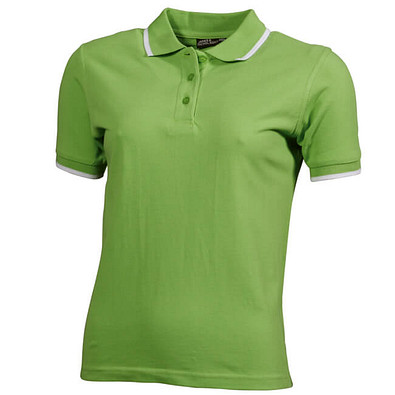JAMES & NICHOLSON Damen Poloshirt Pique, hellgrün/weiß, M