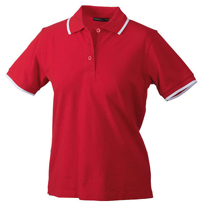 JAMES & NICHOLSON Damen Poloshirt Pique, rot/weiß, XL