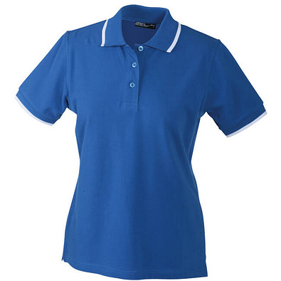 JAMES & NICHOLSON Damen Poloshirt Pique, blau/weiß, M