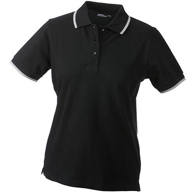 JAMES & NICHOLSON Damen Poloshirt Pique, schwarz/silber, XL
