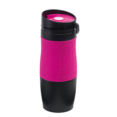 Metall-Isolierbecher Grip, 380 ml, schwarz/pink
