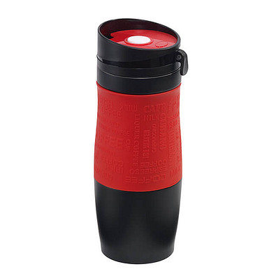 Metall-Isolierbecher Grip, 380 ml, schwarz/rot