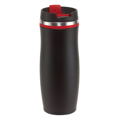 Metall-Isolierbecher Smooth, 400 ml, schwarz/rot