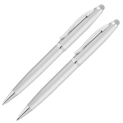 Touch-Schreibset Duo, blaue Mine, Silber Touch-Schreibset Duo, blaue Mine, Silber