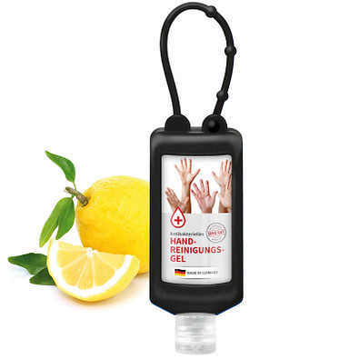Handreinigungsgel, inkl. Druck auf Body Label, Bumper 50 ml, schwarz
