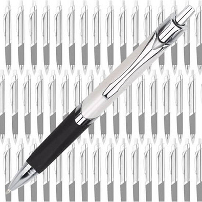 Werbe-Set: 100 LANCE® Metall-Kugelschreiber Triangle, inkl. Druck, blaue Mine, perlweiß