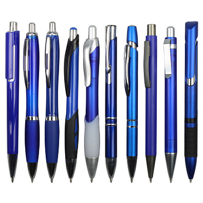 Muster-Set Kunststoff Kugelschreiber Blau, 9 Modelle, blau