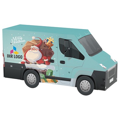 Adventskalender Transporter, Alpenmilch-Schokotäfelchen, Weihnachtsmann im Kamin