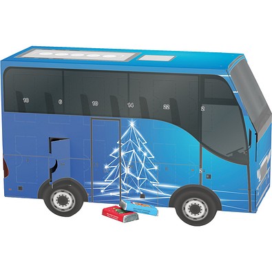 Adventskalender Bus, Alpenmilch-Schokotäfelchen, LED Tanne