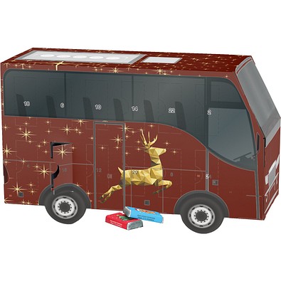 Adventskalender Bus, Alpenmilch-Schokotäfelchen, Rentier, Gold
