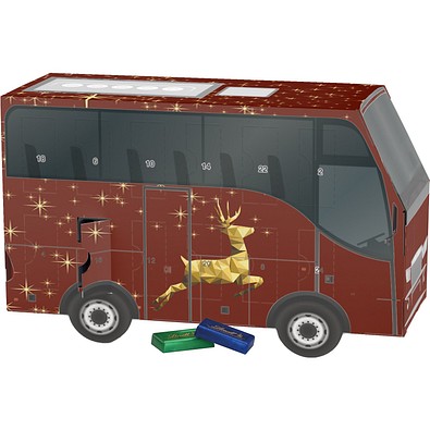 Adventskalender Bus, Lindt Schokotäfelchen, Rentier, Gold