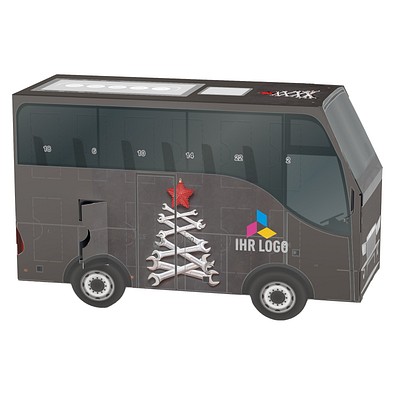 Adventskalender Bus, Lindt Schokotäfelchen, Schraubenschlüssel-Tanne