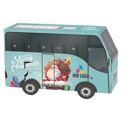 Adventskalender Bus, Ritter SPORT Schokowürfel, Weihnachtsmann im Kamin