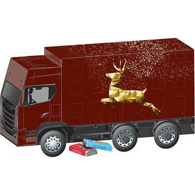 Adventskalender LKW,  Alpenmilch-Schokotäfelchen, Rentier, Gold