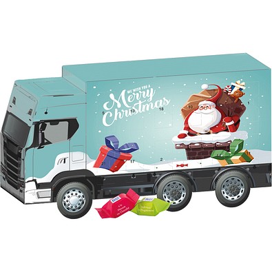 Adventskalender LKW, Ritter SPORT Schokowürfel, Weihnachtsmann im Kamin