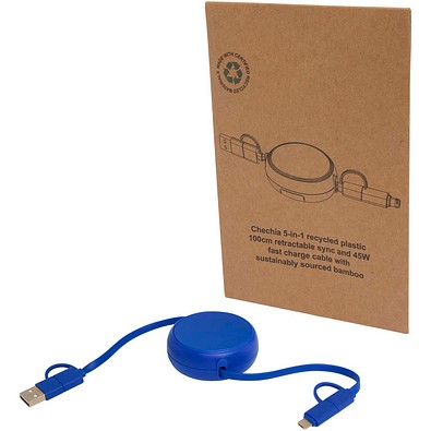 Alasia 100 cm 5-in-1 Kabel aus recyceltem Kunststoff und Aluminium, einziehbar, für Datenübertragung und mit 45W Schnellladung, royalblau