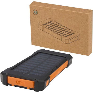 Altair 10 W 5000 mAh robuste Solar Powerbank aus recyceltem Kunststoff mit integrierter Taschenlampe, schwarz