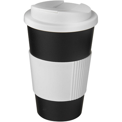 Americano® 350 ml Isolierbecher mit Schutzring & auslaufsicherem Schraubverschluss, schwarz / weiß