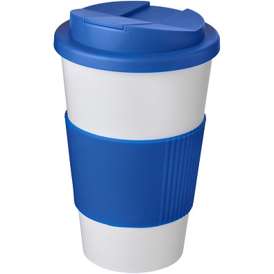 Americano® 350 ml Isolierbecher mit Schutzring & auslaufsicherem Schraubverschluss, weiß/mittelblau