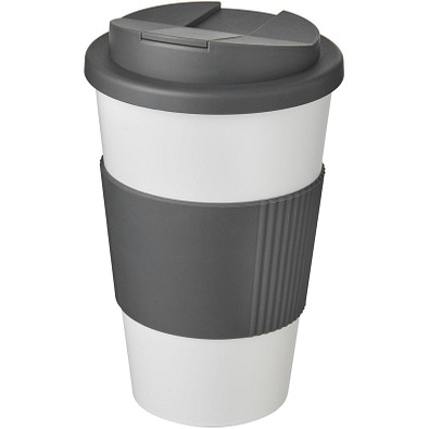 Americano® 350 ml Isolierbecher mit Schutzring & auslaufsicherem Schraubverschluss, weiß/grau