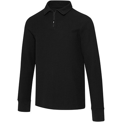 Apollo 245 g/m² Langarm Poloshirt Unisex mit Reißverschluss, schwarz, L