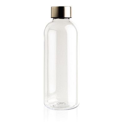 Auslaufsichere Trinkflasche mit Metalldeckel, transparent