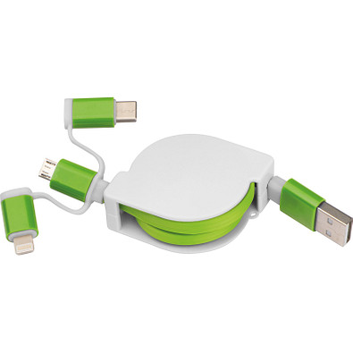Ausziehbares Ladekabel 3in1, grün Ausziehbares Ladekabel 3in1, grün