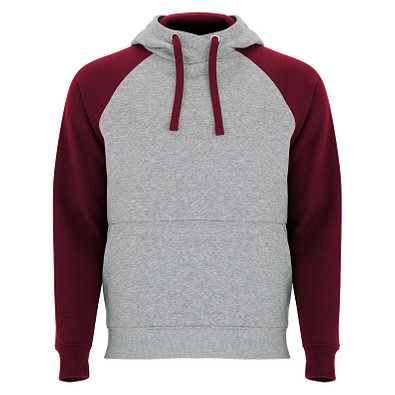 Badet zweifarbiger Kapuzenpullover Unisex, heather grau / Garnet, 3XL