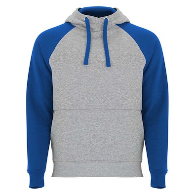 Badet zweifarbiger Kapuzenpullover Unisex, heather grau / royalblau, L