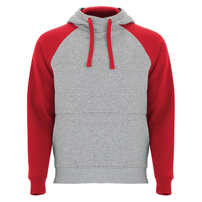 Badet zweifarbiger Kapuzenpullover Unisex, heather grau / rot, M