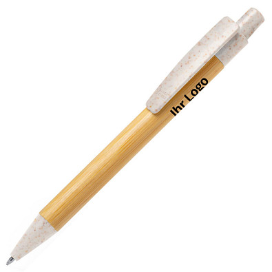 Druckkugelschreiber Sydor aus Bambus und Weizenstroh, blaue Mine, beige Druckkugelschreiber Sydor aus Bambus und Weizenstroh, blaue Mine, beige