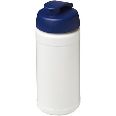 Baseline 500 ml recycelte Sportflasche mit Klappdeckel, weiß/blau