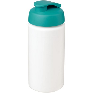 Baseline® Plus grip 500 ml Sportflasche mit Klappdeckel, weiß/aquablau