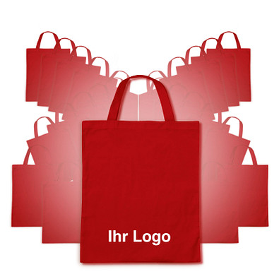 Werbe-Sparset: Baumwolltaschen, 100-tlg., inkl. Druck, kurze Henkel, rot Werbe-Sparset: Baumwolltaschen, 100-tlg., inkl. Druck, kurze Henkel, rot