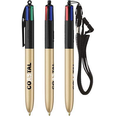 BIC® 4 Colours® Glacé mit Schlüsselband Schwarz - Gold Glacé
