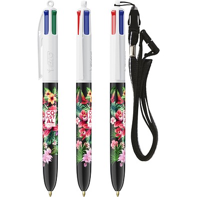 BIC® 4 Colours® Kugelschreiber + Umhängeband Weiß/Schwarz