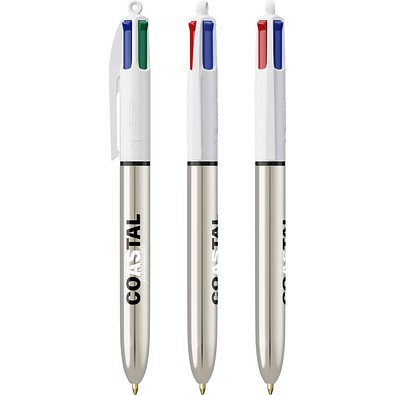 BIC® 4 Colours® Shine Kugelschreiber Weiß/Silbermetallic
