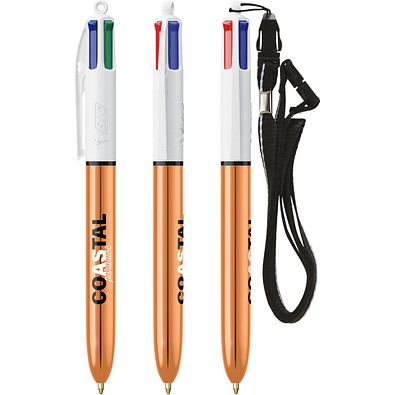 BIC® 4 Colours® Shine mit Lanyard-Kugelschreiber Weiß/Roségold